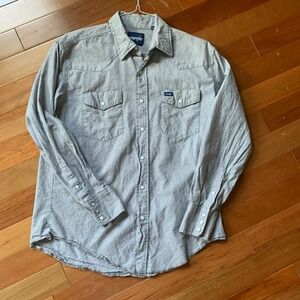 Wrangler Mens L Western Shirt Long Sleeve Gray Snap Front‎ 2 Pockets